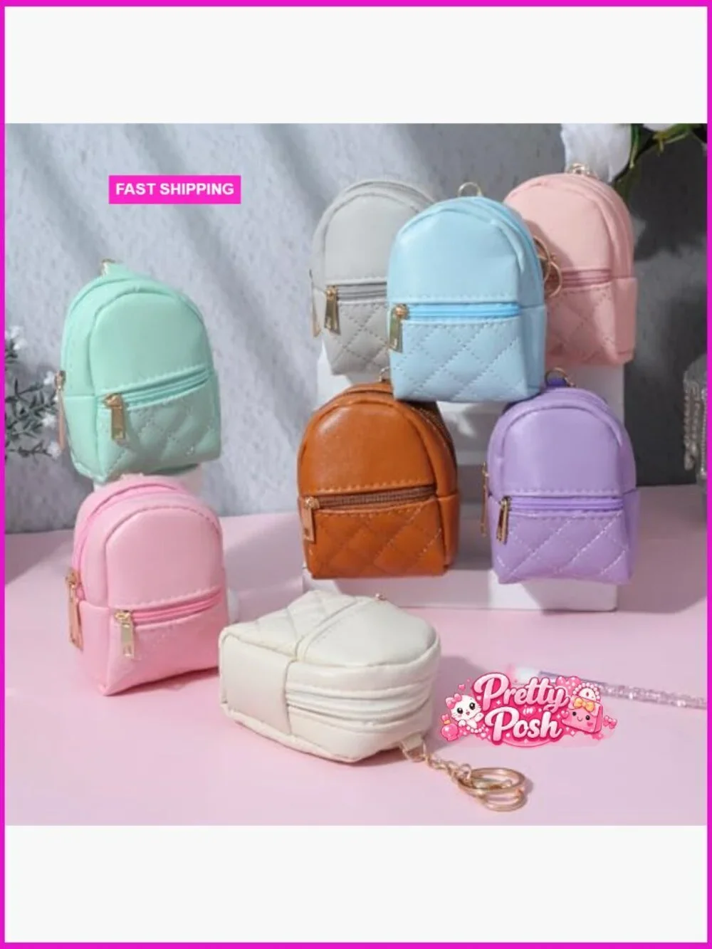 PU Leather Mini Backpack Keychain Coin Purse Cosmetic Bag